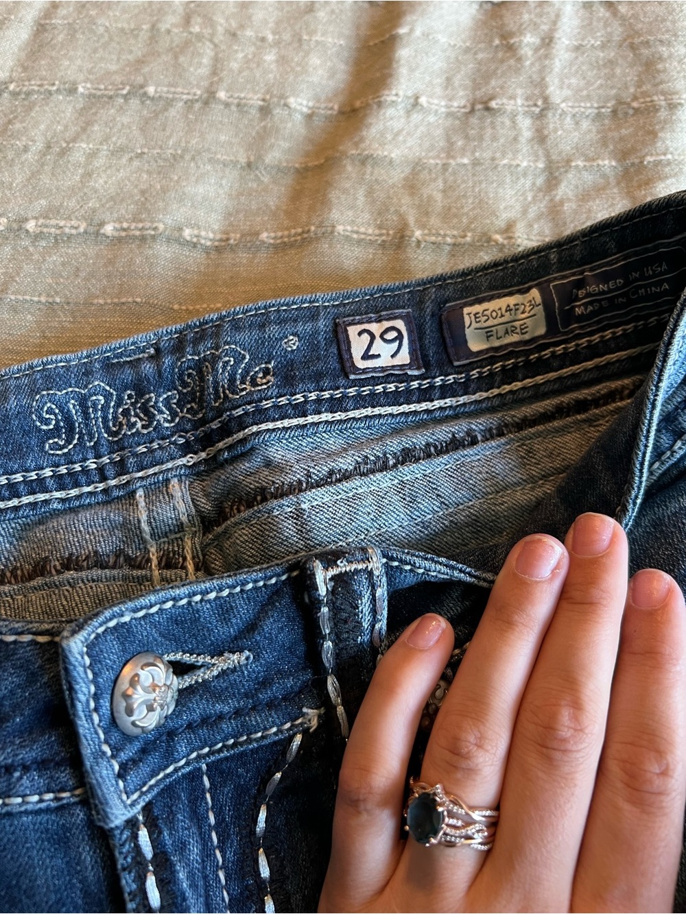 Miss Me Dark Blue Boot Cut Jeans with Studded Pocket Detail - Picture 4 of 6